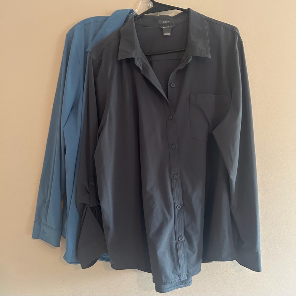 Bundle of 2 Eddie Bauer Button-Up Shirts gray and blue